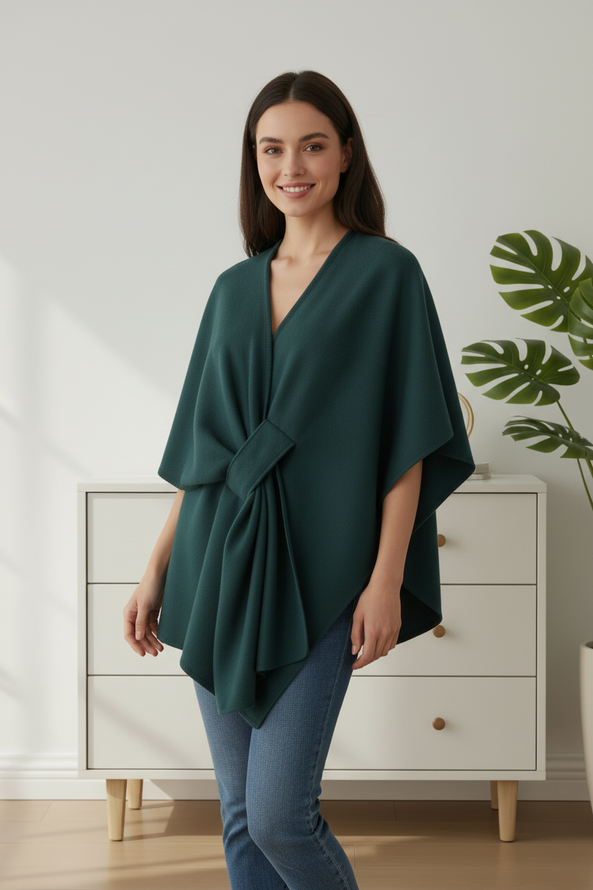 Poncho verde petrolio indossato